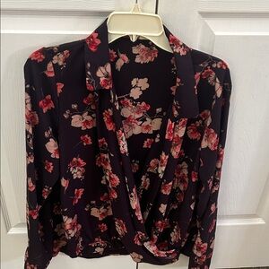 Floral Faux-wrap Women's Top - pink and purple